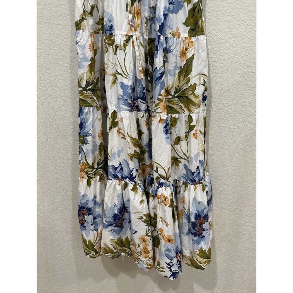 Nicole Miller New York Floral Cotton Maxi Dress Blue Yellow Smocked Waist Small - Picture 7 of 9
